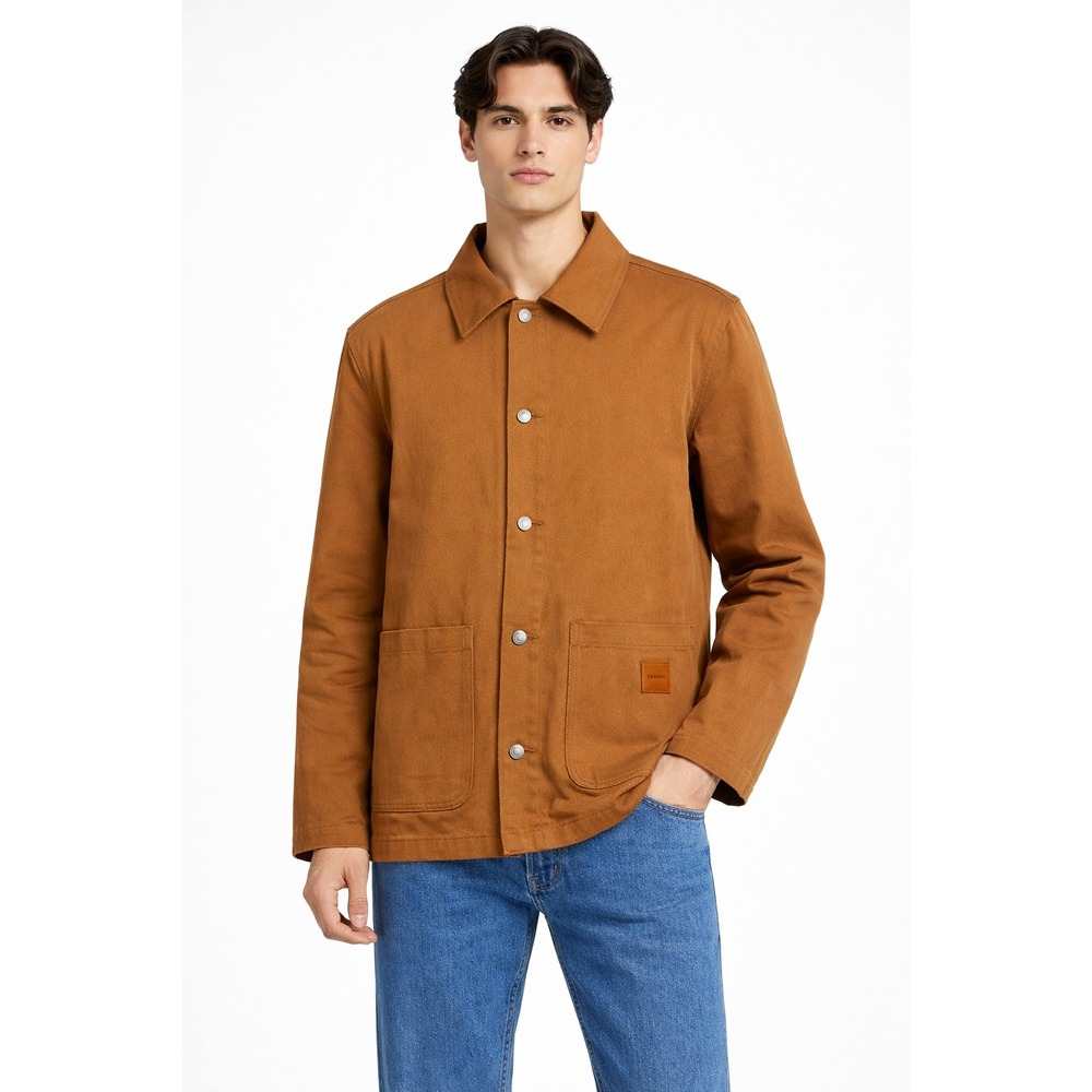 Sandro Mens Camel Workwear Jacket XL‎ Button Front Quilted Lined Work Coat